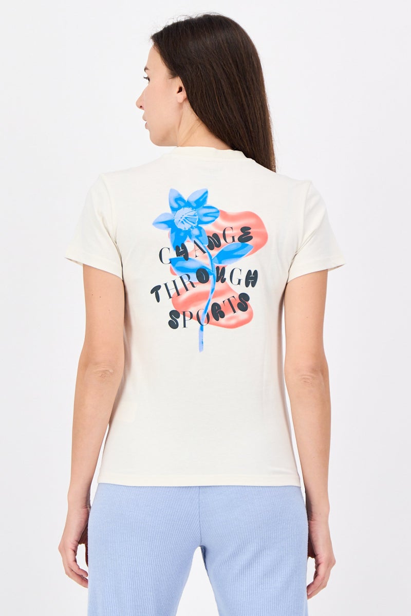 Adidas Women Sportswear Fit Short Sleeve Outdoor T-Shirt, Cream - Image 3